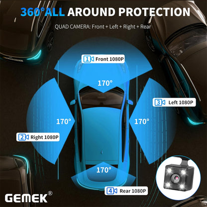 4 Channel Dash Cam 360° View 5G Wifi & APP Control,  2K Front and Rear Inside, Left Right Dash Camera for Cars Free 64GB TF Card, G-Sensor, Night Vision, 24H Parking Mode Keyboard Wrist Rest Pad