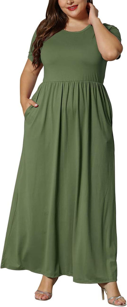 Women’S plus Size Maxi Dresses for Curvy Women Summer Casual Short Sleeve 2026 Long Dress 14W-26W