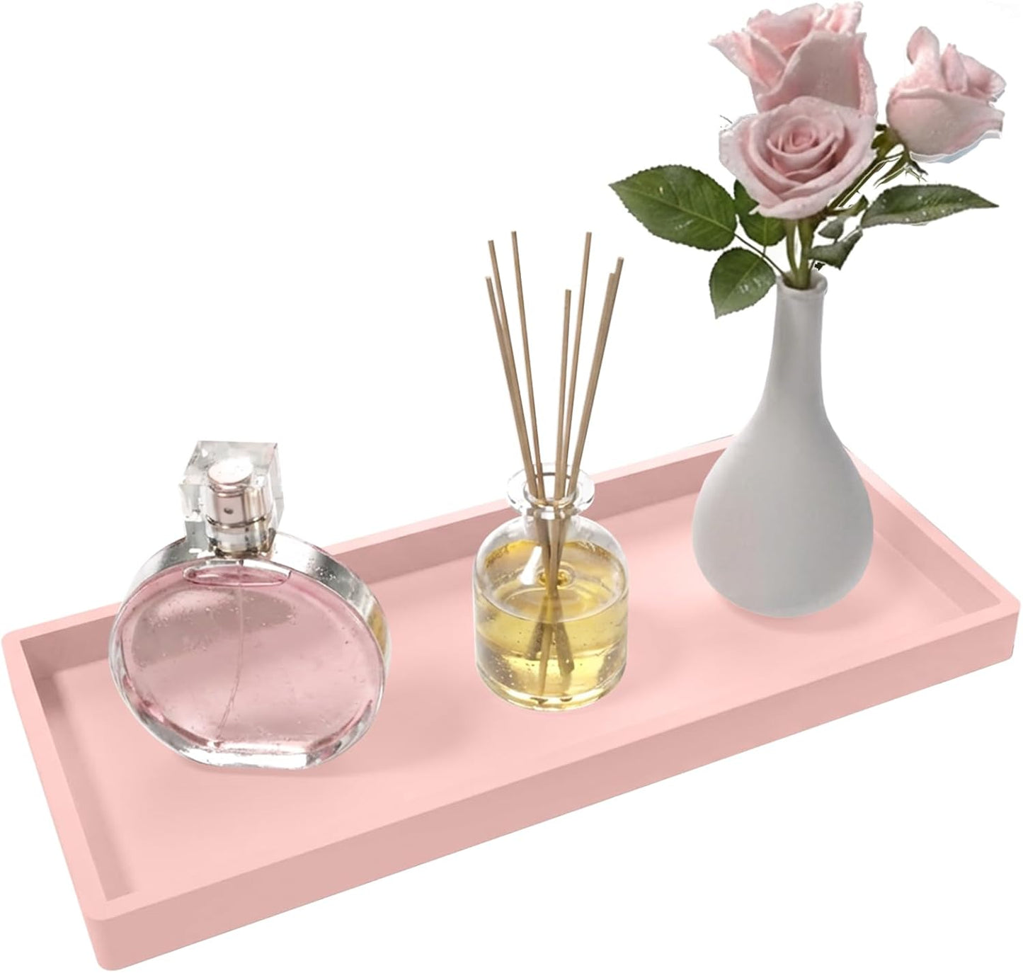 Bathroom Vanity Tray, Silicone 11.8 X 5 Inch Bathroom Counter Tray Decor, Extra-Large Bathroom Trays Holders and Organizers for Toilet Top, Dresser, Waterproof Decorative Tray, Pink