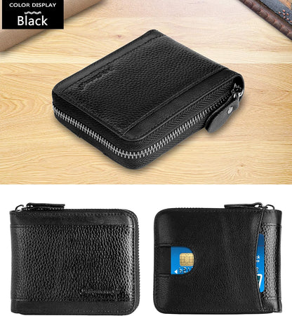 Mens RFID Blocking Wallets Zipper Leather Wallet for Men Bifold RFID Card Holder
