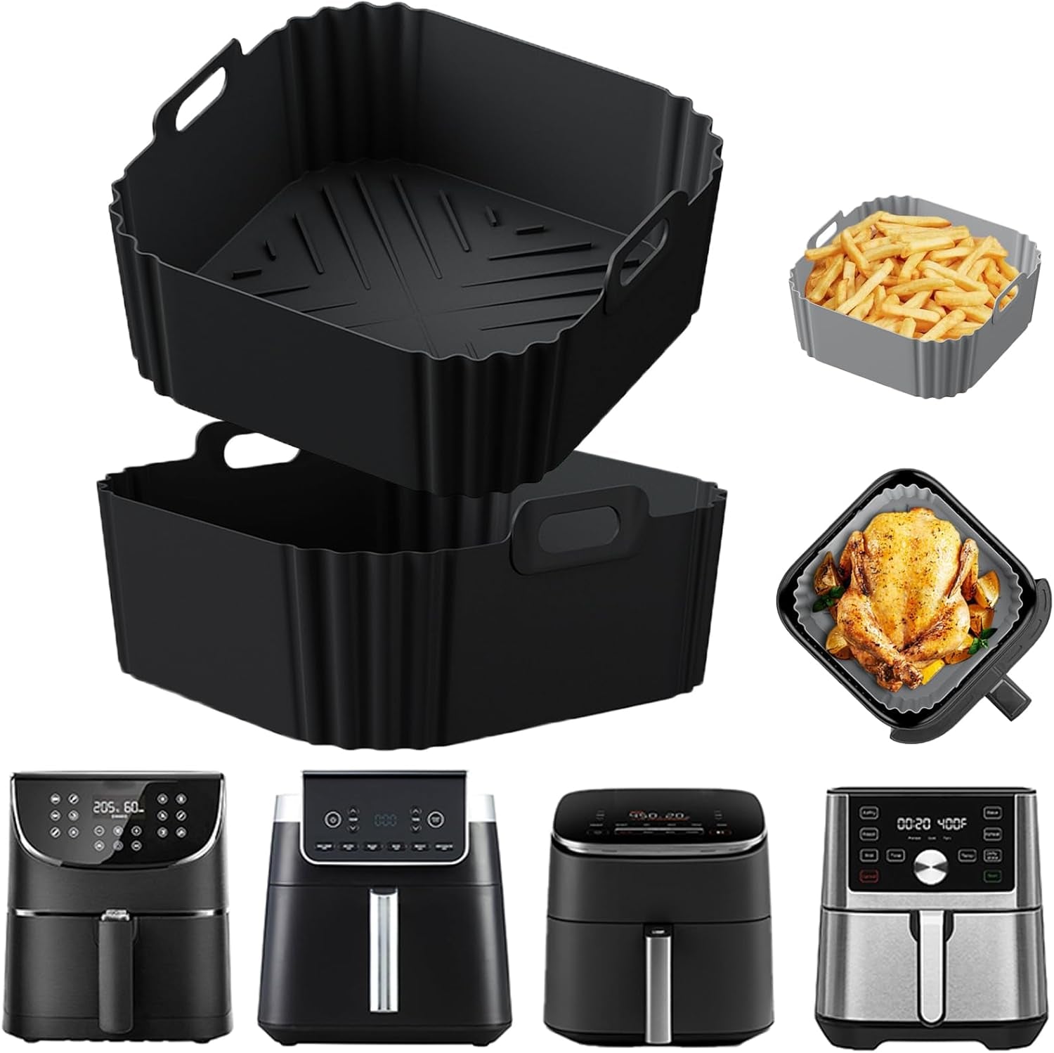Silicone Air Fryer Liners for Ninja Pro XL AF141 AF140 AF181 Af180,2Pack 8.8Inch Square Airfryer Silicone Liners Reusable Basket for Cosori,Chefman,Instant Pot,Philips,Other 5-8QT Air Fryer