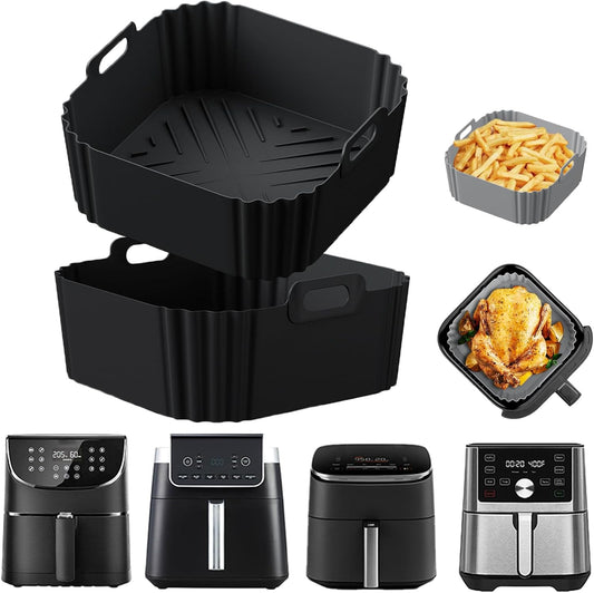 Silicone Air Fryer Liners for Ninja Pro XL AF141 AF140 AF181 Af180,2Pack 8.8Inch Square Airfryer Silicone Liners Reusable Basket for Cosori,Chefman,Instant Pot,Philips,Other 5-8QT Air Fryer