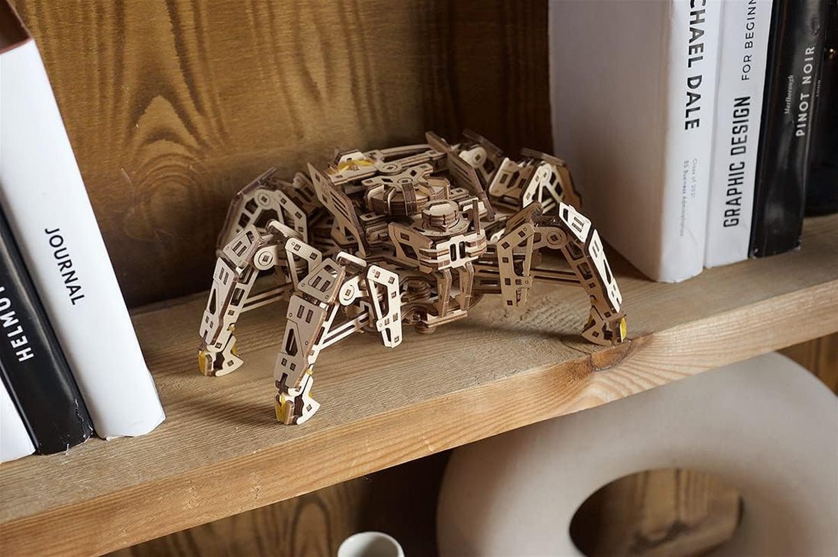 Hexapod Explorer 3D Puzzle - Walking Robot Wooden Model Kits for Adults to Build - Self-Propelled 6-Legged Mechanical Crawler Craft Kit - 3D Wooden Puzzles for Adults