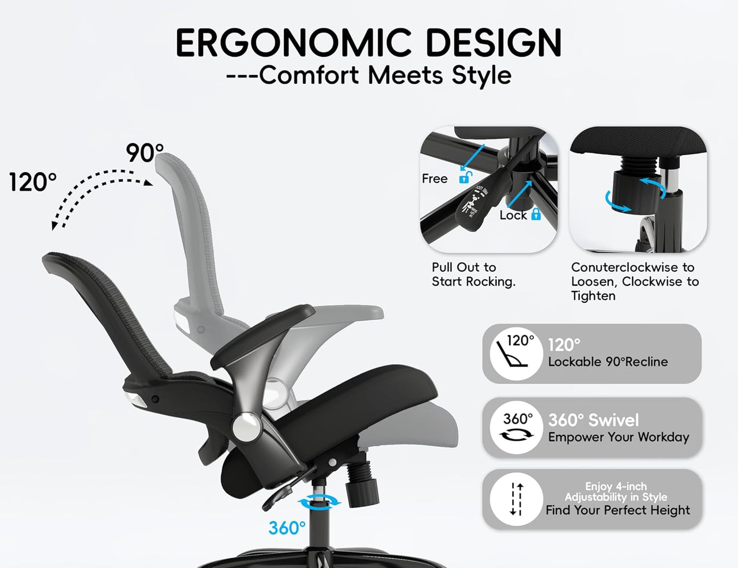 Office Chair - Ergonomic Office Chair with Back Support, Home Office Desk Chairs, 330Lbs Wide Seat Big and Tall Office Chairs, Comfy Desk Chair for Work, Study, Office, Gaming (Black)