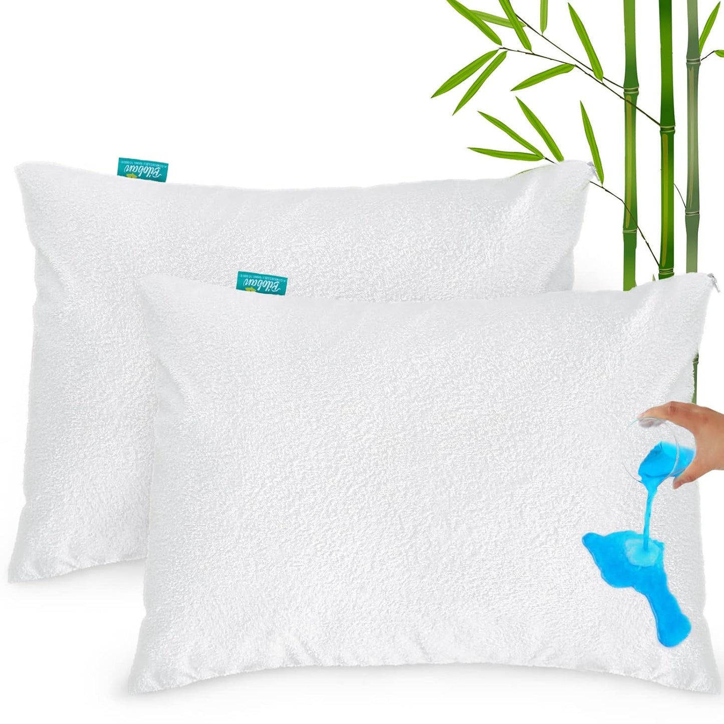 Toddler Pillowcase Protector 2 Pack, Waterproof Pillowcase Cover, Viscose Made from Bamboo Travel Pillow Case Cover with Zipper, Fit Toddler Pillow 13"X18" or 14"X19" for Boys Girls, White
