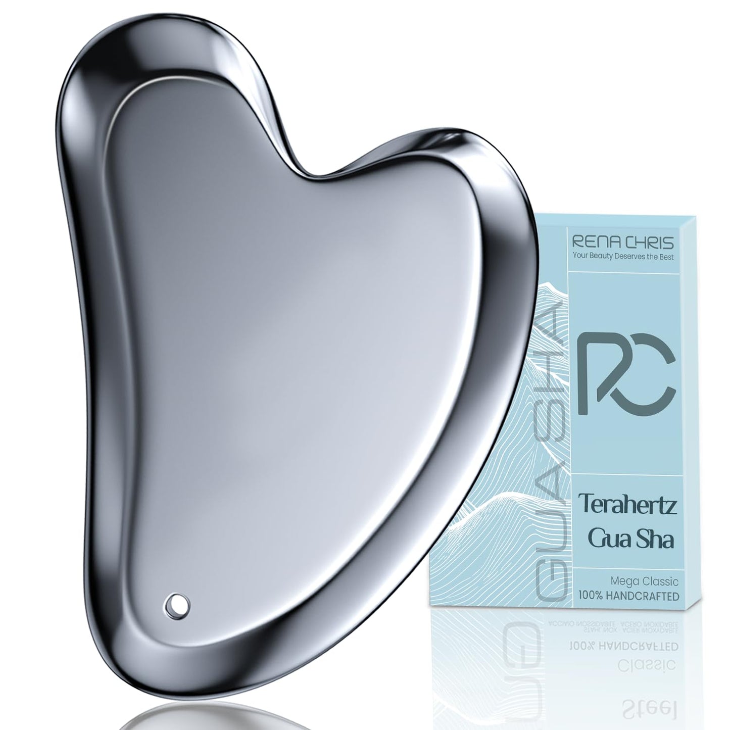 Rena Chris Terahertz Gua Sha Facial Tools Large Guasha Tool for Puffiness Reducing Jawline Sculpting – Stone Gua Sha for Double Chin Smile Lines Facial Puffiness & Pain Relief Skin Care Massager