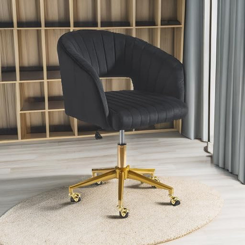 Velvet Office Desk Chair, Upholstered Home Office Desk Chairs with Adjustable Swivel Wheels, Ergonomic Office Chair for Living Room, Bedroom, Office, Vanity Study (Black)