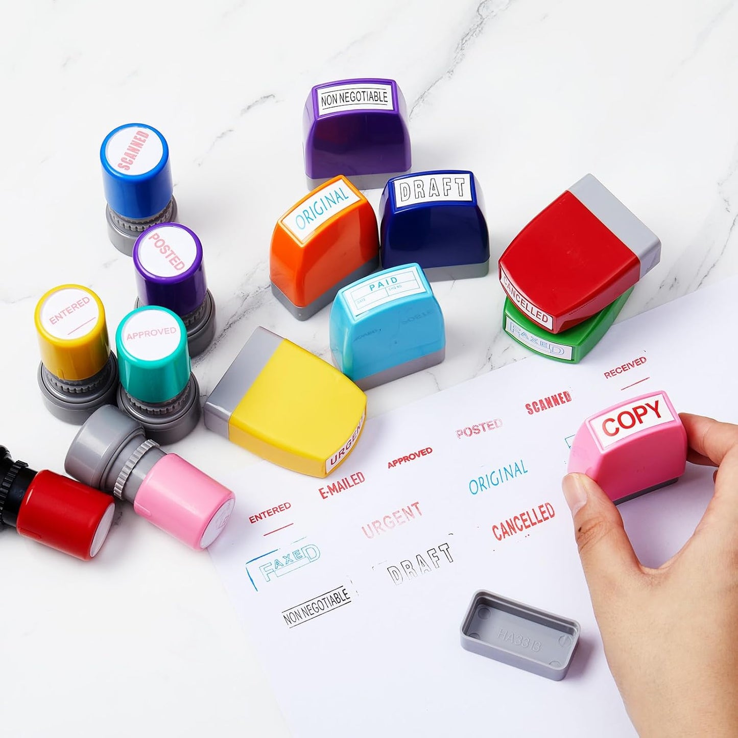 14 Pcs Office Stamp Set Self Inking Office Stamp Business Stamps Message Account Work Stamp Office Stationery Approved Paid Copy Faxed Scanned Stamps for Office Message Supplies