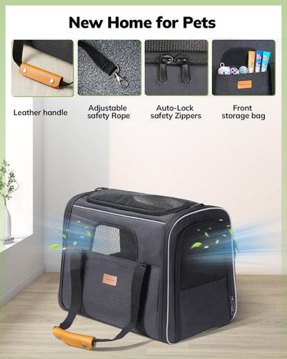 Cat Carrier - Cat Carrier Soft for Medium or Large Cats up to 20Lbs, with Dual-Sided Cushion, Secure Buckle and Foldable Bowl, Dog Carriers for Small Dogs - Pet Carrier (Dark Gray)