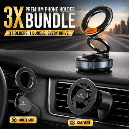 Magnetic Car Phone Mount for Magsafe – 3 Holder Bundle (Dashboard, Air Vent & Steering Side) Strong Magnetic Hold with Premium Build Quality - Car Phone Holder for Iphone 17 Pro Max & All Phones