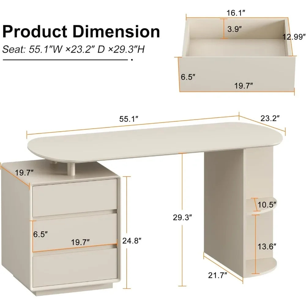 Home Office Desk and Chair Set, Home Office Furniture Sets, Computer Desk with Drawers & Shelves, Ergonomic Office Chair