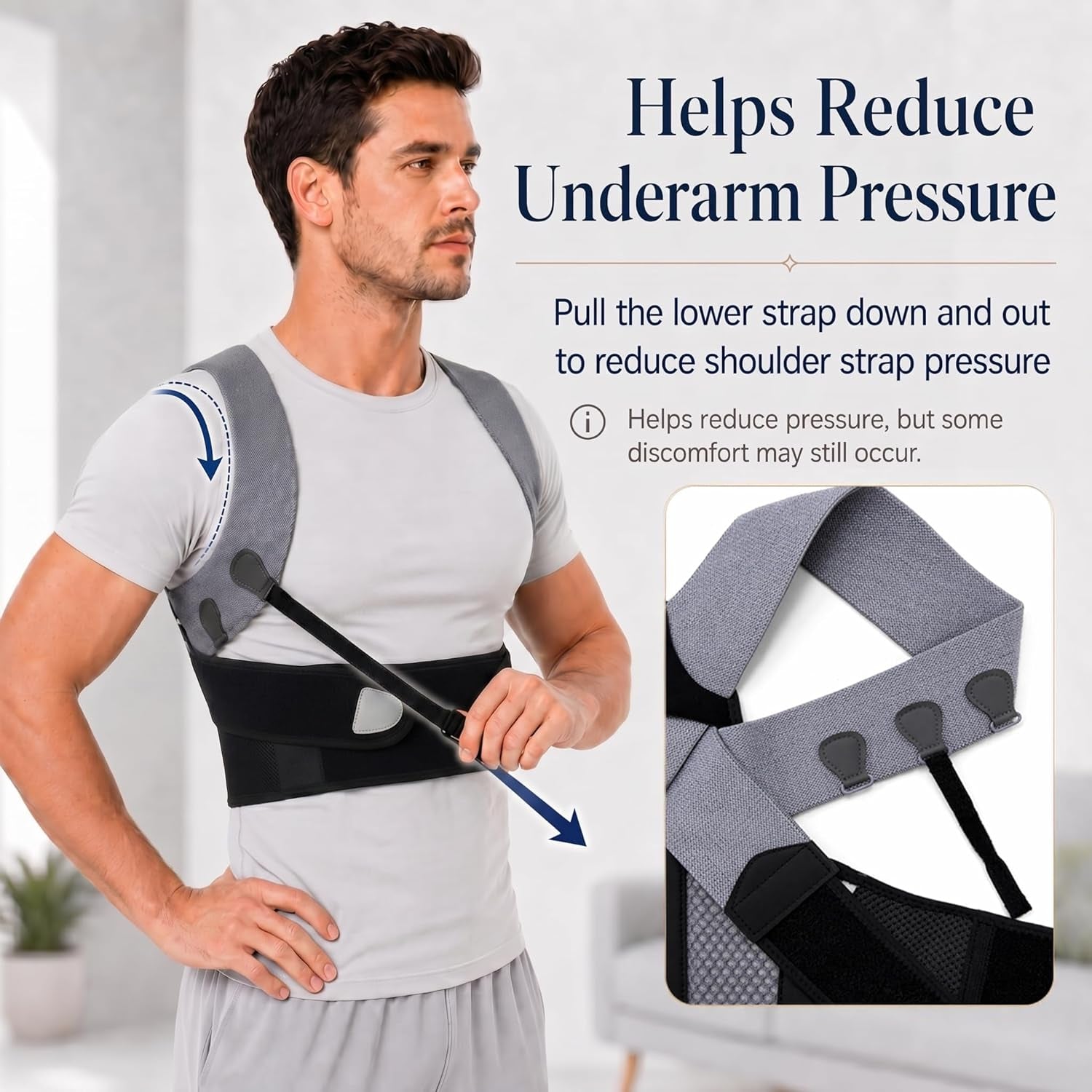 Posture Corrector for Men, Adjustable Upper Back Brace with Breathable Mesh Back, 4 Flexible Support Stays & Underarm Fit Adjustment, Back Straightener Helps Reduce Slouching Strain for Desk Work, Sitting, Reading & Posture Training