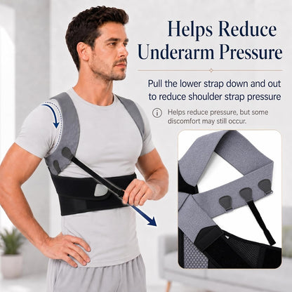 Posture Corrector for Men, Adjustable Upper Back Brace with Breathable Mesh Back, 4 Flexible Support Stays & Underarm Fit Adjustment, Back Straightener Helps Reduce Slouching Strain for Desk Work, Sitting, Reading & Posture Training