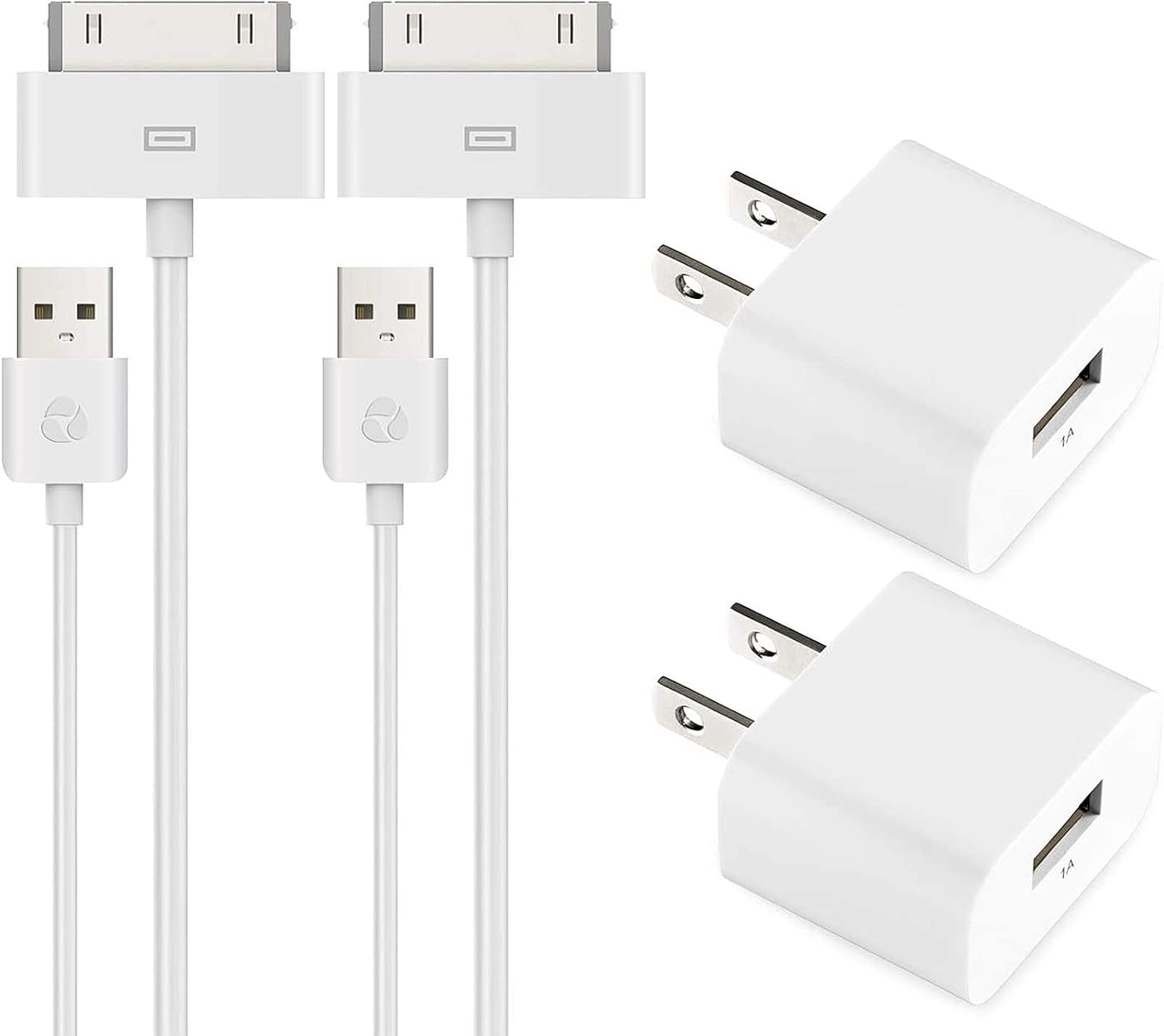 Certified 6 Feet 30 Pin USB Charging Cable with 5W USB Power Adapter for Iphone 4/4S, Iphone 3G/3GS, Ipad 1/2/3, Ipod Touch 1/2/3/4 (2 Pack)