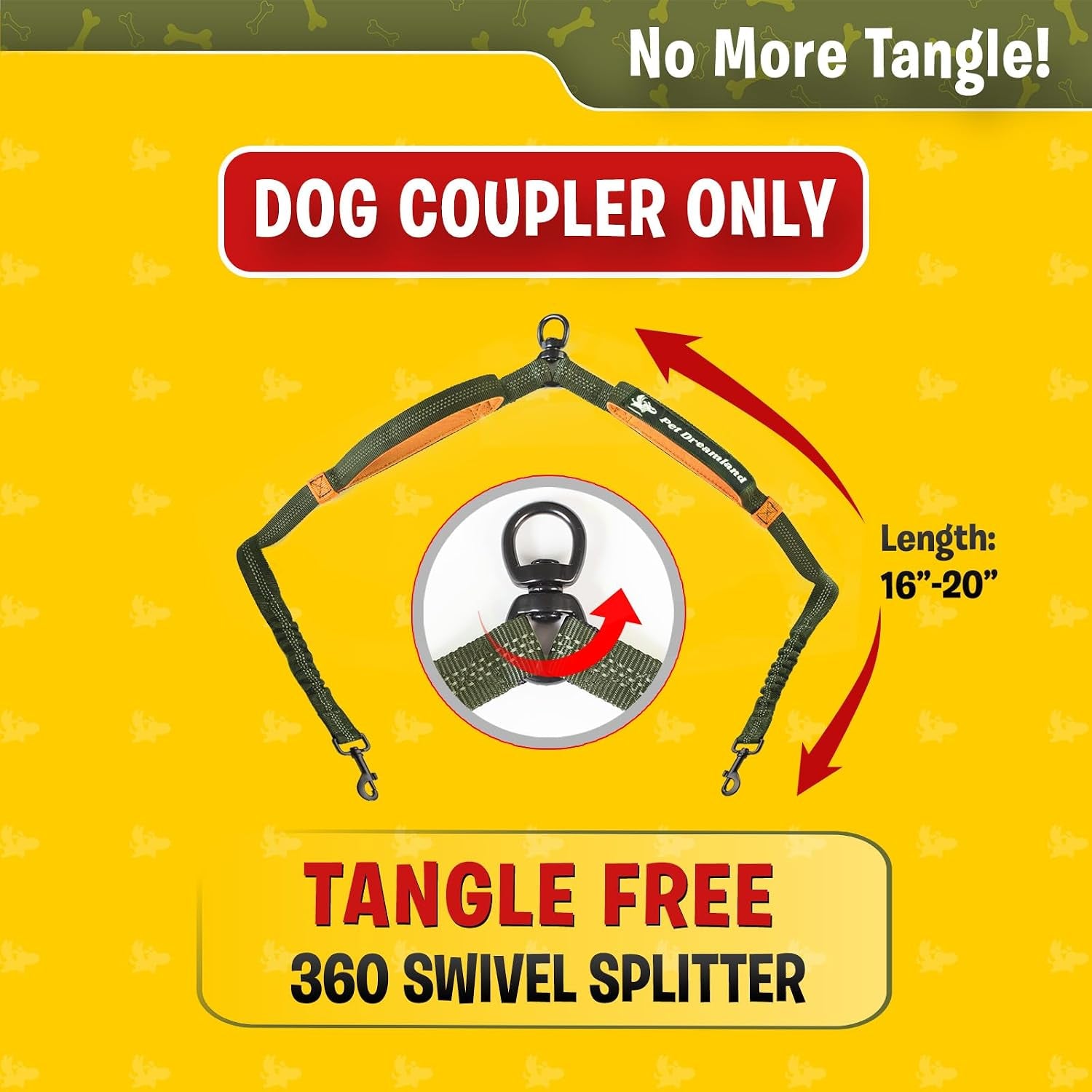 Exquisite Double Dog Leash Coupler with Tangle-Free Swivel. Premium & Versatile Attachment for Walking Two Dogs. You Will Absolutely Love This Amazing Dual Dog Coupler (Khaki & Orange)