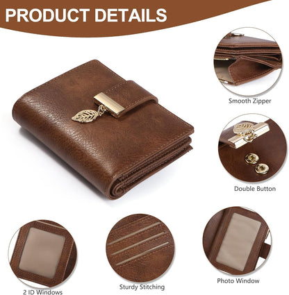 Small Wallet Women RFID Blocking Leather Bifold Wallet Credit Card Holder for Women Ladies Compact Wallet Mini Purse with Zipper Pocket