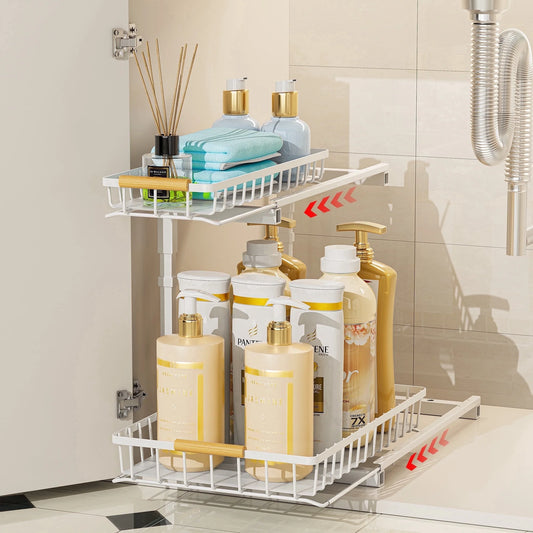 under Sink Organizers and Storage, 2 Tier Kitchen Bathroom Cabinet Organizers and Storage, Pull Out under Sink Storage Kitchen Shelf Organizer for under Counter Storage Organizer
