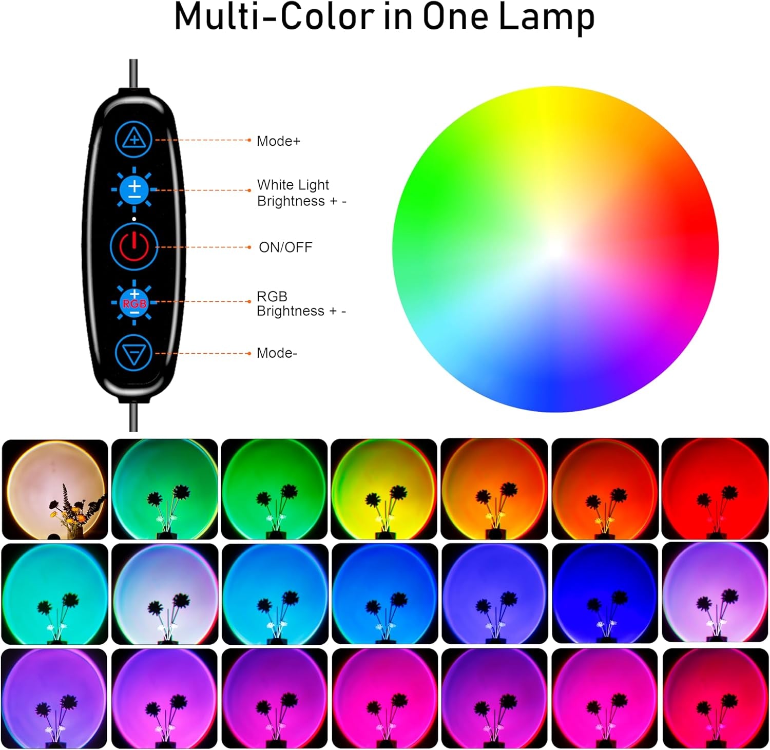 Sunset Lamp Projector Multicolor Changing LED Projection Lamp,Switch Button And