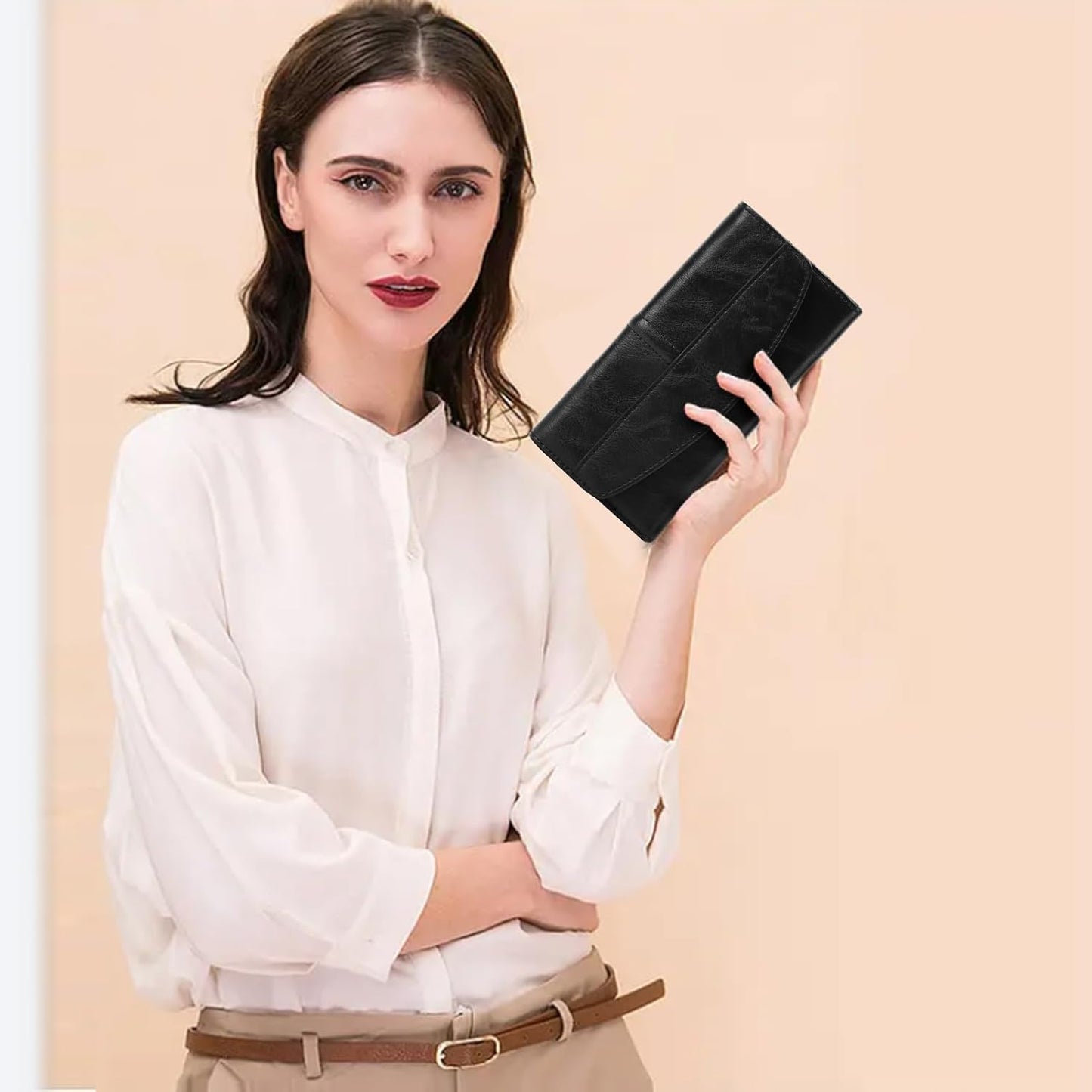 Womens Wallet Large Capacity Leather RFID Blocking Wallets for Women Clutch Credit Card Holder with Zipper Pocket