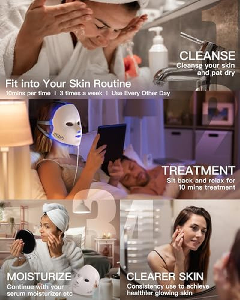 4D LED Red Light Therapy Mask for Face Skin Glowing,630Nm Led Light Therapy Face Mask anti Wrinkle, Blue Light Therapy Face Mask for Acne,Home Use,450 LED Chips,Birthday Gift,Plug In