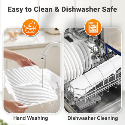 Silicone Dish Drying Mat for Kitchen Counter,Dish Drying Pad,Non-Slip Drain Pad with Built-In Drain,Heat Resistant Stone Drying Mat,15.8"X 13",Ivory