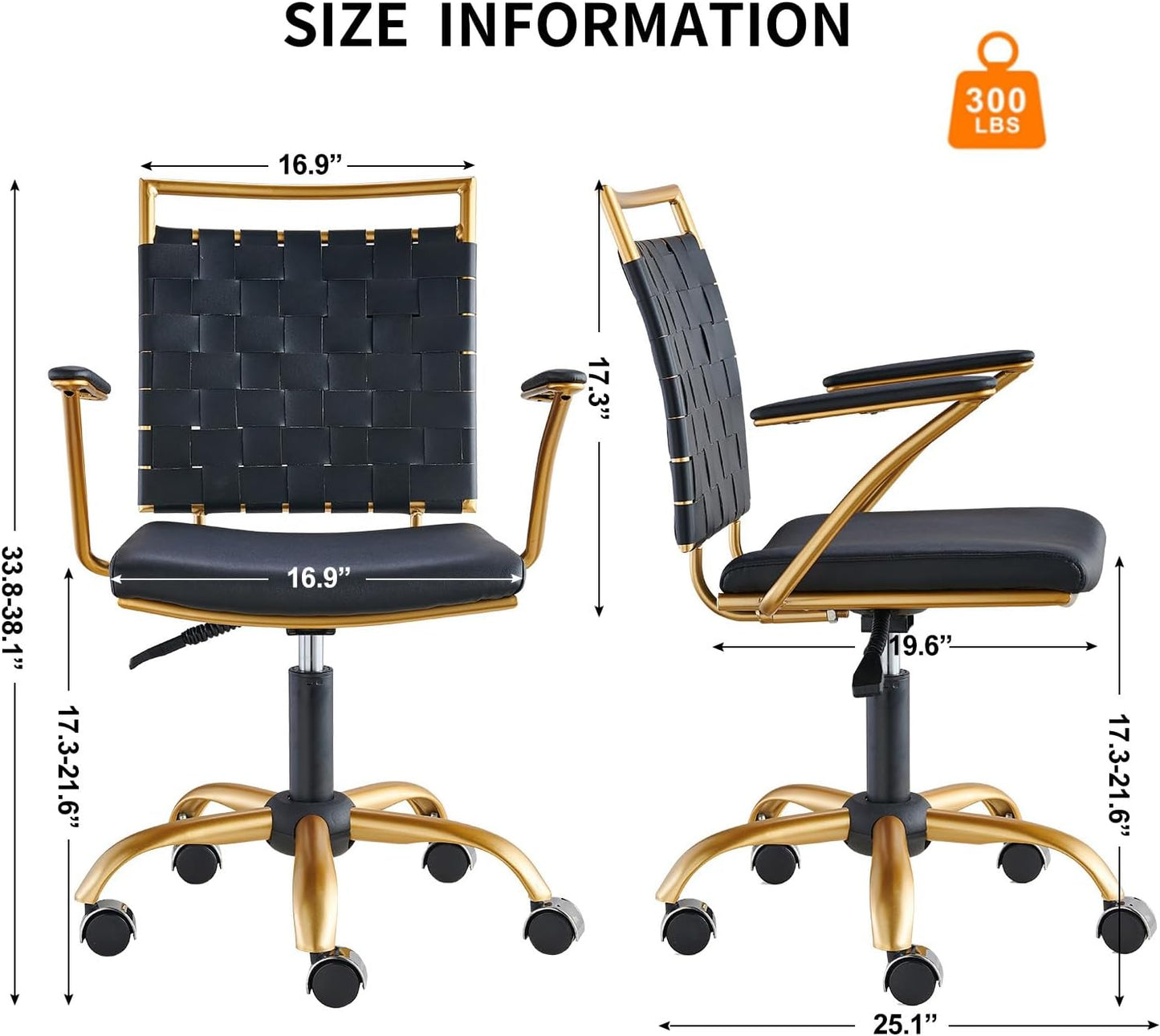 LUX MODERNS Black Desk Chair and Gold Office Chair for Home Office, Small Office Chair,Computer Chair, Task Chair, Ergonomic Office Chair with Arm…