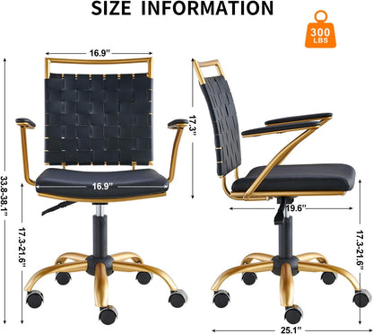 LUX MODERNS Black Desk Chair and Gold Office Chair for Home Office, Small Office Chair,Computer Chair, Task Chair, Ergonomic Office Chair with Arm…
