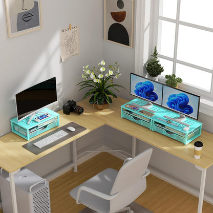 Computer Monitor Stand Riser, Office Organizer with Drawer, Office Organizers Storage for Classroom Office Supplies (Blue)