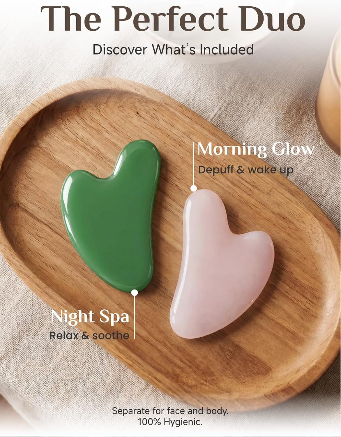 2PCS Gua Sha Facial Tools: Jade Stone Guasha Tool for Face Acupuncture Therapy, Facial Massager for Jawline Sculpting and Puffiness Reducing (Green & Pink)
