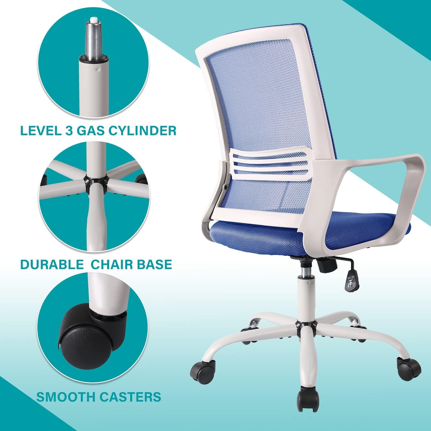 Ergonomic Mesh Desk Computer Mid Back Task Chair for Home Office Gaming, Blue