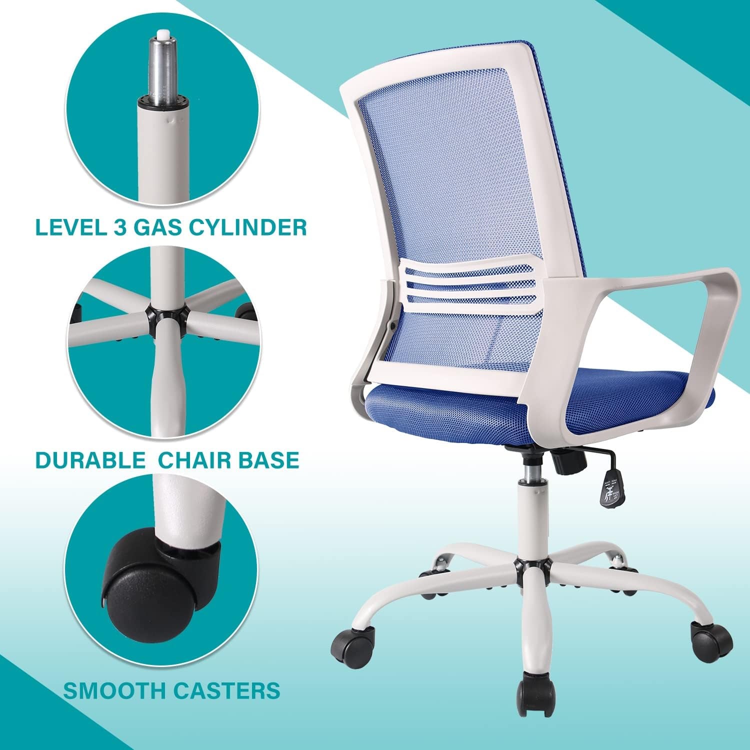 Ergonomic Mesh Desk Computer Mid Back Task Chair for Home Office Gaming, Blue