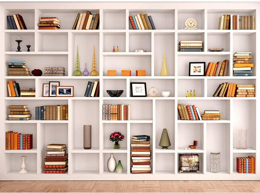 7X5Ft White Bookshelf Backdrop Bookcase Backdrop for Office & Home Office Decoration