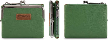 Wrangler Women'S Wallet RFID Blocking Wallets Small Bifold Credit Card Holder with Kiss Clasp Green