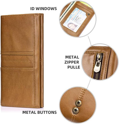 RFID Blocking Wallets for Women Leather Long Ladies Wallet Bifold Womens Wallet with Coin Pocket ID Window,Brown
