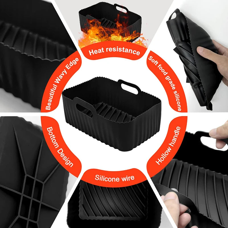 Rectangle Hot Air Fryer Silicone Molds for Ninja DZ201/DZ401 Non-Stick Dual Zone Airfryer Baking Basket Liners Oven Cooking Tray