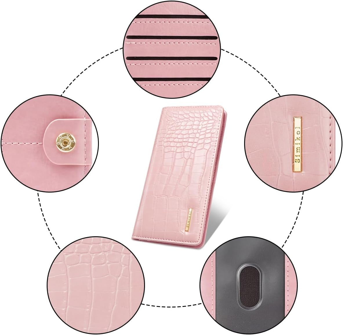 Wallet Women Bifold Faux Crocodile Leather Minimalist Slim Thin Long Wallets RFID Blocking Credit Cards Holder Purse with Back Zipper Coin Pocket for Women and Men,Pink