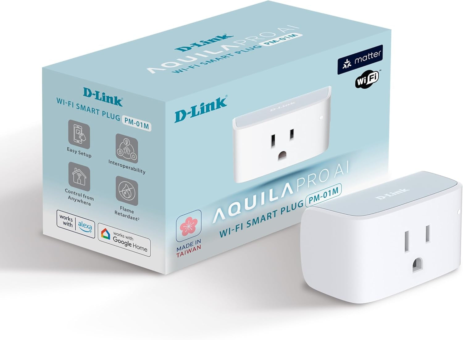 PM-01M Wi-Fi Smart Plug, Aquila PRO AI & Matter Supported, Compact Design, 15A/1800W Max, Energy Monitoring, Easy Bluetooth Setup, Works with Alexa & Google Home, Flame-Retardant, UL Certified