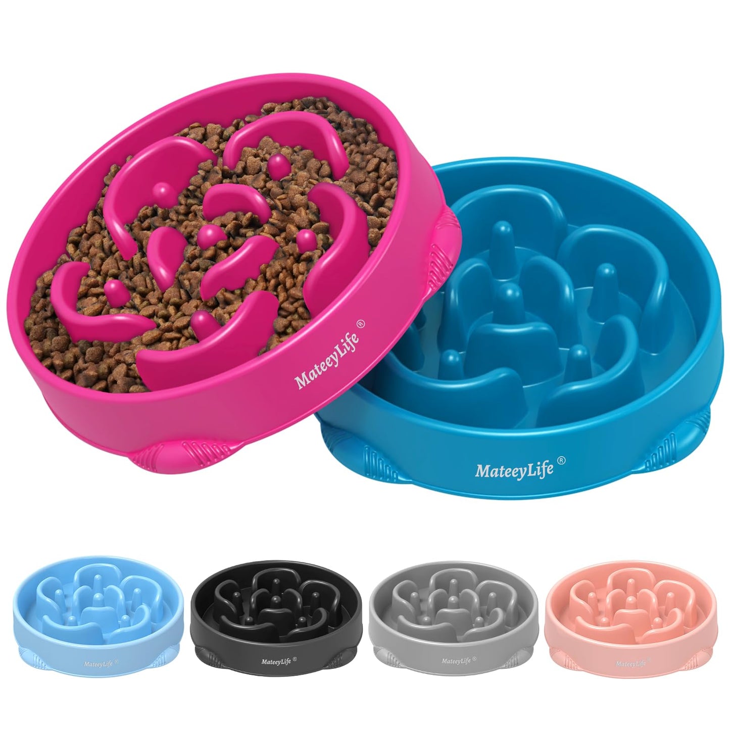 MateeyLife Large Slow Feeder Dog Bowls 2PCS Anti-Choking Puzzle Dog Food Bowls Non Slip Interactive Dog Feeding Bowls Slow Down Eating Bloat Stop Maze Dog Dishes Dog Feeder 4 Cups Purple&DarkBlue