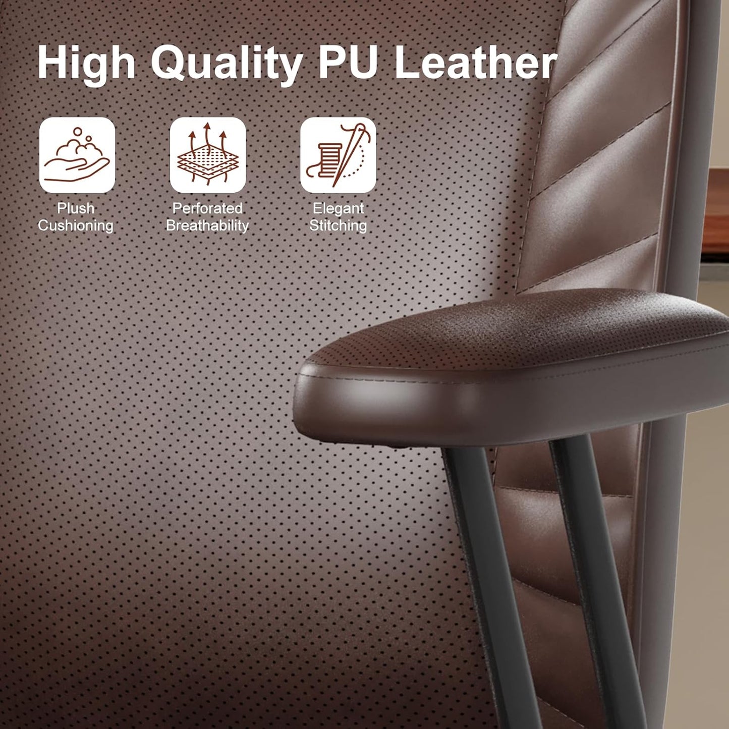 Home Office Desk Chair, Adjustable Comfy Office Chair with Wheels,Leather Office Chair with Removable Armrests, Office Desk Chair with Lumbar Support for Home Office or Workspace, Dark Brown
