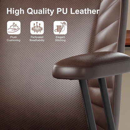 Home Office Desk Chair, Adjustable Comfy Office Chair with Wheels,Leather Office Chair with Removable Armrests, Office Desk Chair with Lumbar Support for Home Office or Workspace, Dark Brown