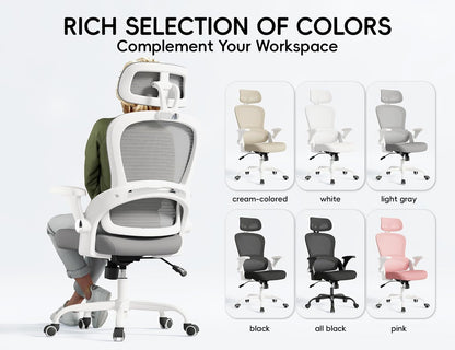 Office Chair - Ergonomic Office Chair with Back Support, Computer Chair - Home Office Desk Chairs, 330Lbs Wide Seat Big and Tall Office Chairs with Headrest, Comfy Desk Chairs (Grey)