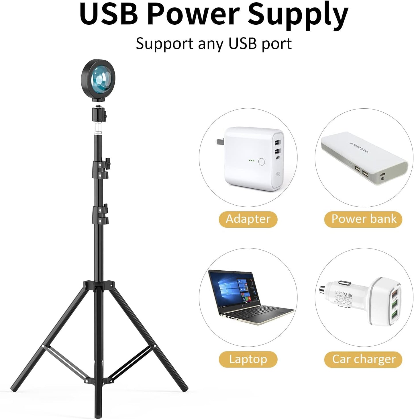 Sunset Floor Lamp Projection 140Cm Adjustable Stand Led Night Light 360 Degree Rotation Network Light with 3M USB Cable Floor Light for Living Room Bedroom