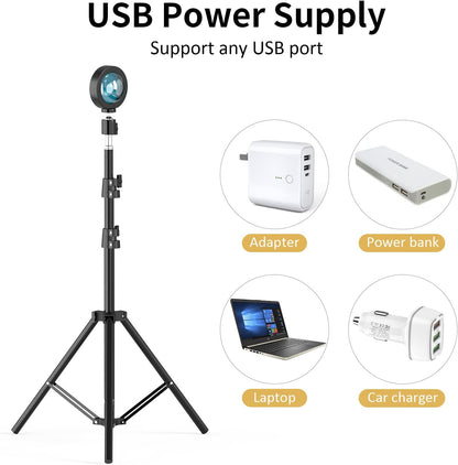 Sunset Floor Lamp Projection 140Cm Adjustable Stand Led Night Light 360 Degree Rotation Network Light with 3M USB Cable Floor Light for Living Room Bedroom
