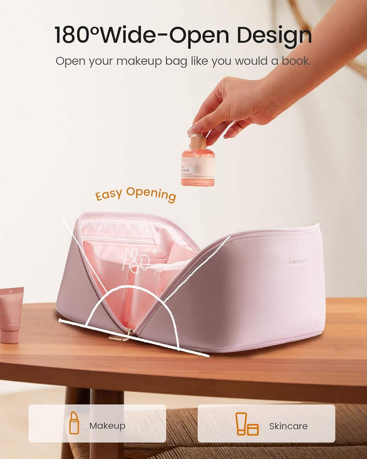 Travel Makeup Bag for Women, 2Pcs Large Capacity Cosmetic Organizer Bag, Waterproof PU Leather, Flat Open Portable Small Toiletry Pouch for Skincare, Brushes & Travel Essentials