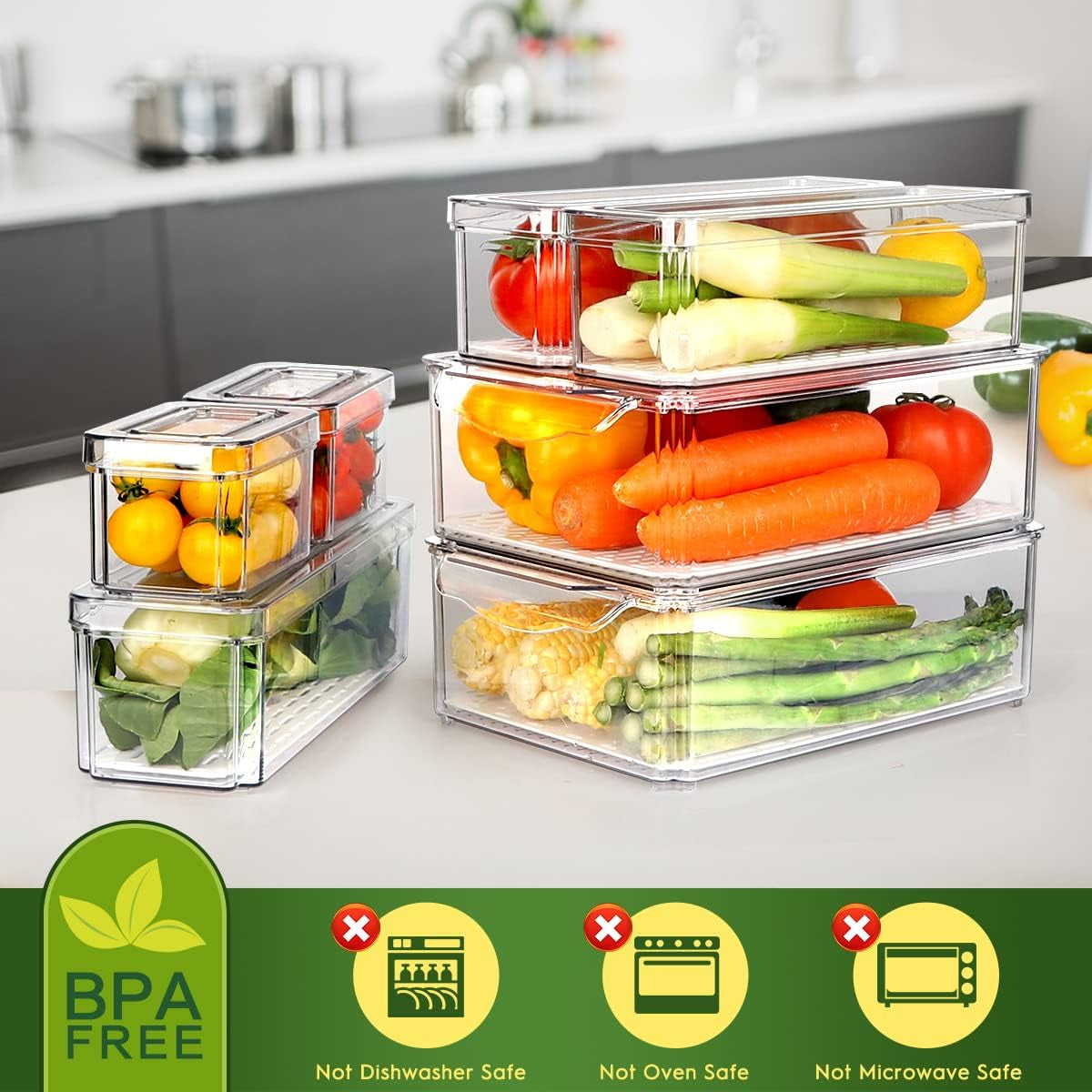 14 Pack Fridge Organizer, Stackable Refrigerator Organizer Bins with Lids, Bpa-Free Fridge Organizers and Storage Containers for Fruit, Vegetable, Food, Drinks, Cereals, Clear