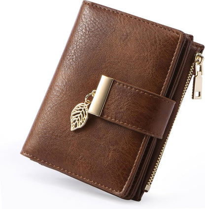 Small Wallet Women RFID Blocking Leather Bifold Wallet Credit Card Holder for Women Ladies Compact Wallet Mini Purse with Zipper Pocket