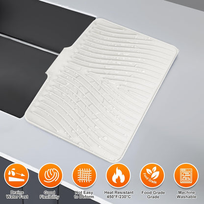 Silicone Dish Drying Mat for Kitchen Counter,Dish Drying Pad,Non-Slip Drain Pad with Built-In Drain,Heat Resistant Stone Drying Mat,15.8"X 13",Cream，1Set