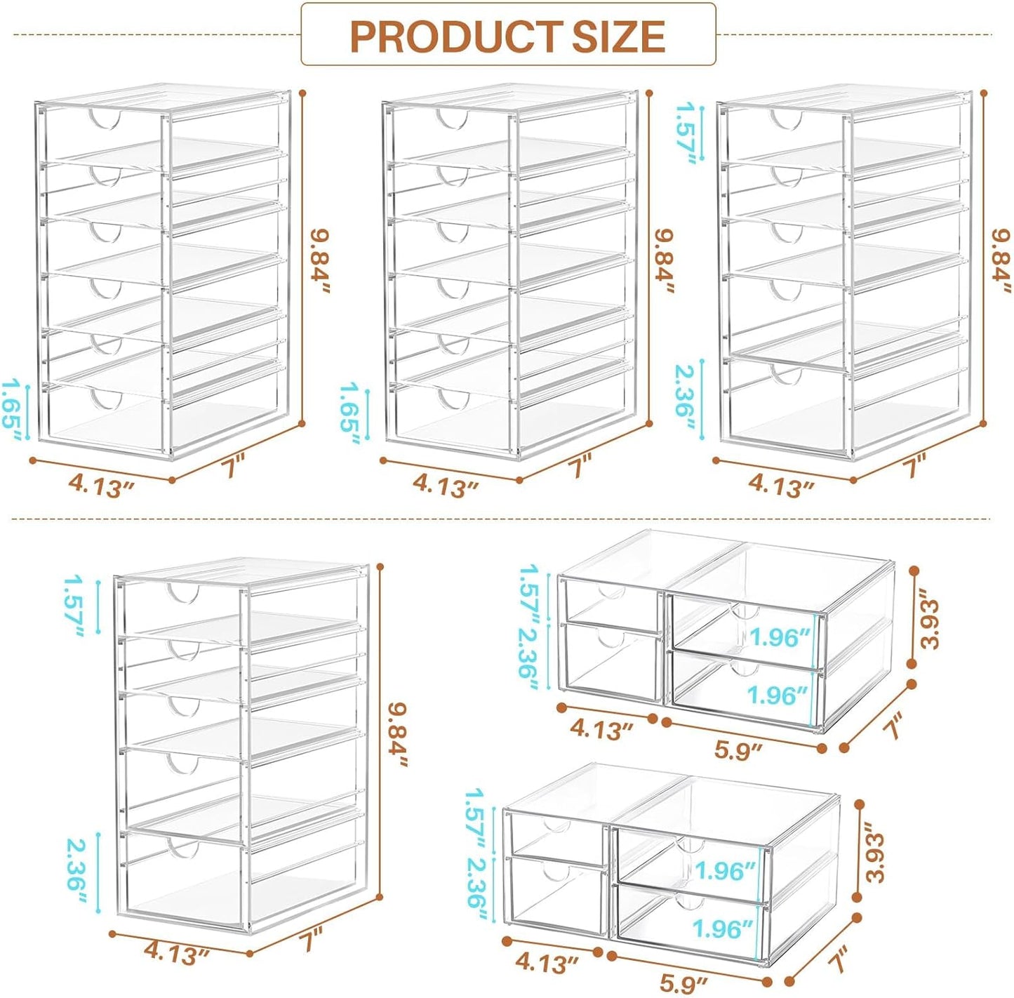 30 Drawers, Acrylic Desk Makeup Organizer, Plastic Drawers Organizer, Stackable Storage Solution for Makeup, Dresser, Office, Bathroom Clear Plastic Craft and Bead Storage Cabinet
