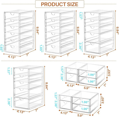 30 Drawers, Acrylic Desk Makeup Organizer, Plastic Drawers Organizer, Stackable Storage Solution for Makeup, Dresser, Office, Bathroom Clear Plastic Craft and Bead Storage Cabinet