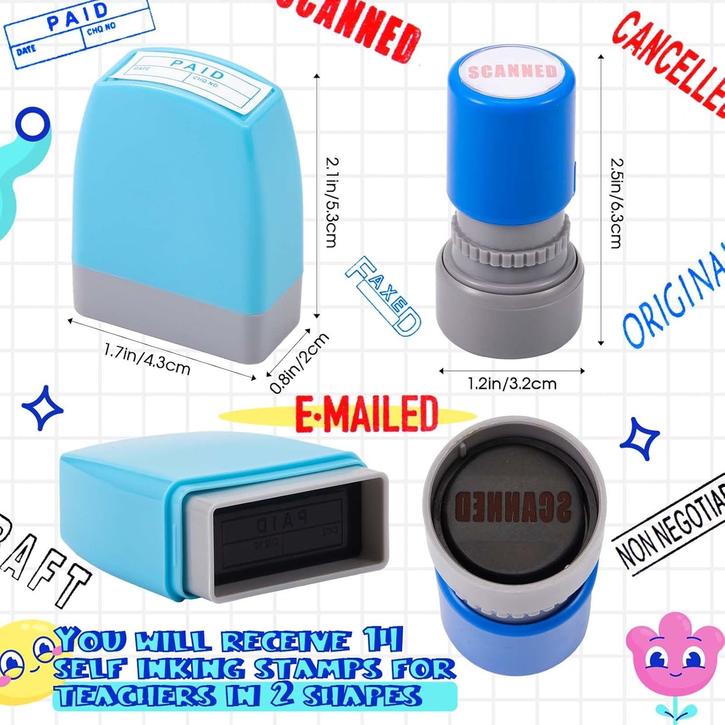 14 Pcs Office Stamp Set Self Inking Office Stamp Business Stamps Message Account Work Stamp Office Stationery Approved Paid Copy Faxed Scanned Stamps for Office Message Supplies